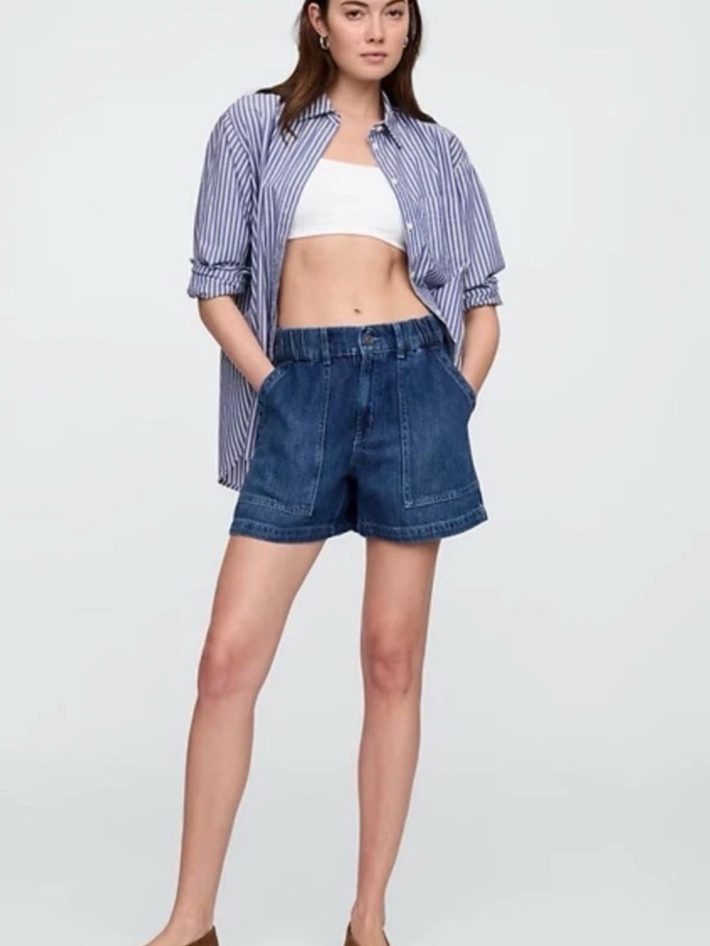GAP 4" High Rise Soft Denim Utility Shorts Dark Wash 0/25 NWT